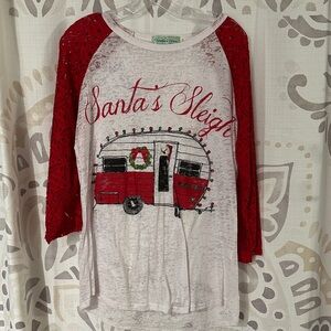 Southern Grace Santa's Sleigh Raglan Shirt - Red & White